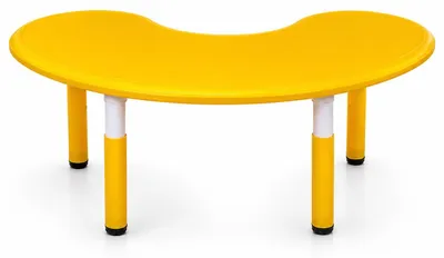 Immagine prodotto di Tavolo per bambini regolabile in altezza 43–51 cm – Tavolo a mezzaluna 120x65 cm giallo – Scrivania per bambini in plastica, tavolo multifunzionale a forma di luna per bambini e bambine dai 2 ai 10 anni
