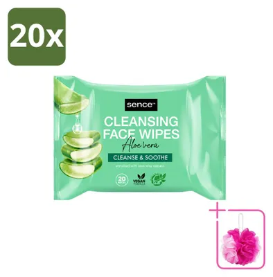 Imagen del producto de 20 toallitas limpiadoras faciales de Aloe Vera de la marca Sence - 20 unidades - Paquete económico - 20 unidades