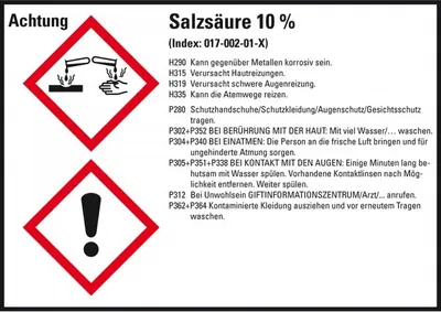Produktbild von Dreifke® Aufkleber I GHS-Etikett Salzsäure 10%, GefStoffV/GHS/CLP, Folie, 148...