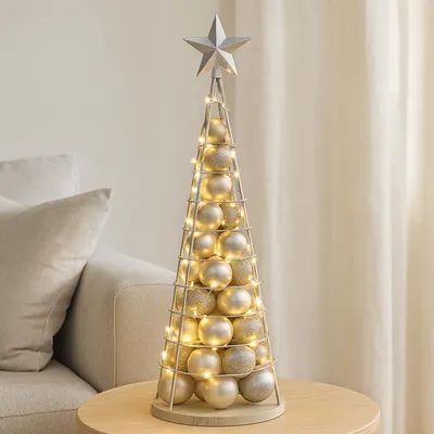Produktbild von Deko-Baum HWC-O91, Weihnachtsbaum Schmuckbaum Weihnachtsdeko Christbaum zum Beschmücken, Metall 90cm  silberfarben