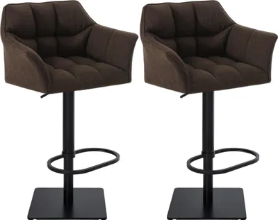 Produktbild von 2er Set Barhocker SIHAR - Stoff Braun 64x45x88 cm Schwarz | Barstuhl Höhenverstellbar Mit Lehne Drehbar Tresenhocker Tresenstuhl Kneipenhocker