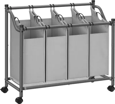 Immagine prodotto di SONGMICS Cesto per il bucato, con 4 sacchi in tessuto rimovibili, ruote, 4 x 35 L, grigio