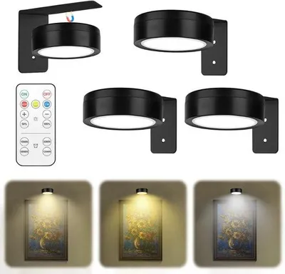 Obrázok produktu pre Bezdrôtové LED nástenné lampy - 3 kusy - Magnetické fotolampy - Nástenné lampy na obrazy - LED osvetlenie pre obrazy - s diaľkovým ovládaním - magnetické - 3 kusy