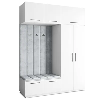 Produktbild von Masseno Garderobe-Set REMA 180/240/60 cm Modern Garderobenschrank Weiß, Veloursstoff MONOLITH 84 (Hellgrau)