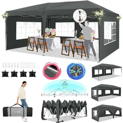 Zdjęcie produktu dla Pawilon składany 3x6m, szary, wodoodporny, stabilny, z 6 ściankami, namiot imprezowy typu pop-up