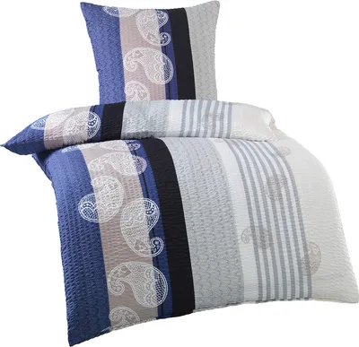 Produktbild von 2-TLG. Seersucker Bettwäsche, 135 x 200 +80x80cm, blau grau, Paisley, bügelfrei