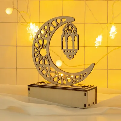 Produktbild von LED Holz Mond Lampe Nachtlicht Muslim Ramadan Eid Mubarak Deko Tischdekoration Dekoleuchten