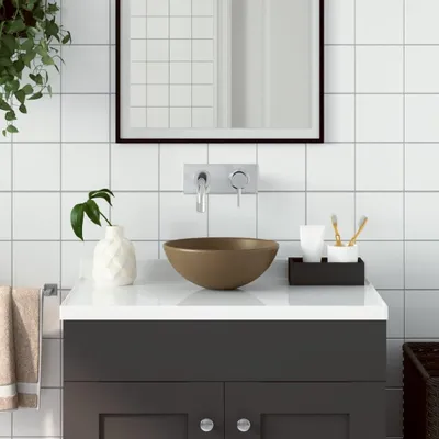 Immagine prodotto di vidaXL Lavabo in Vetroceramica crema opaco rotondo