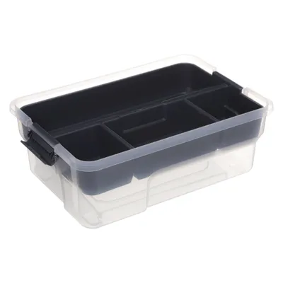 Produktbild von Aufbewahrungsbox 5 Liter mit 4 herausnehmbaren Fächern Five® - Transparent & Grau - Stapelbar | Mit Deckel | Mit Einsatzbeh\u00e4ltern