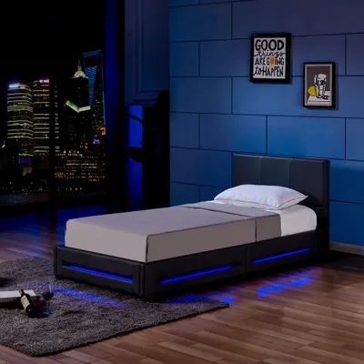 Produktbild von HOME DELUXE - LED Bett Asteroid - Schwarz, 90 x 200 cm - inkl. Lattenrost I Polsterbett Design Bett inkl. Beleuchtung