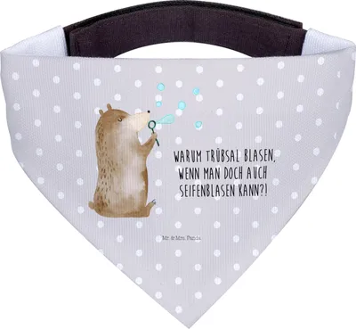 Produktbild von Mr. & Mrs. Panda Halstuch Für Hunde Bär Seifenblasen - Grau Pastell - Geschenk, Hunde-Halstuch, Teddy, Lustig Sein Glücklich Traurig Happy, Hund, Tuch