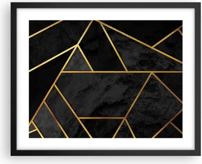 Produktbild von Gerahmtes Poster - Schwarzer Rahmen - Abstraktion Gold Schwarz - 50x40 cm - Wand Bild - Wanddeko - Wandbilder - Wandposter - Bilderrahmen - Bilder - Kunstdruck - Wandbild - P2BAA50x40-4358