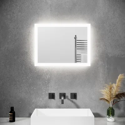 Produktbild von SONNI Badspiegel mit LED Beleuchtung energiesparend IP44 Kupfer/bleifreie Spiegel Mattiertes Lichtband(Ränder) Wandspiegel 60 x 50cm