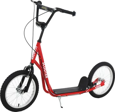 Produktbild von HOMCOM Scooter Tretroller für Kinder ab 5 Jahren und Jugendliche mit höhenverstellbarem Lenker, 2 aufblasbaren Gummireifen mit Doppelbremse und 16" Rädern, Tragkraft 100 kg, 139x58x90-96 cm, Rot