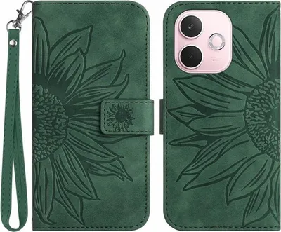 Produktbild von OPPO A5 Pro 5G Hülle - Coverup Sonnenblume Klapphülle mit Schlüsselband - Grün