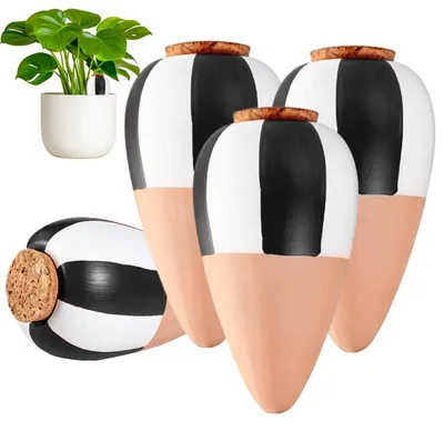 Image de Elzusha - Ensemble de 4 cônes d'irrigation automatique pour plantes - Système d'irrigation goutte à goutte en terre cuite pour plantes d'intérieur