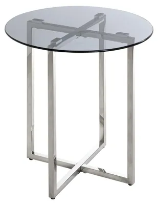 Beistelltisch rund, Glasplatte 8 mm, grau, Edelstahl, H 55 cm, Ø 50 cm
