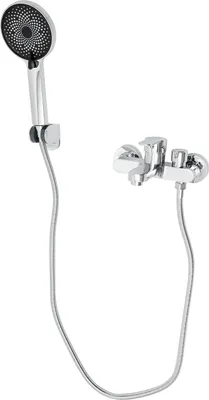 A showerhead and faucet set on a white background.
