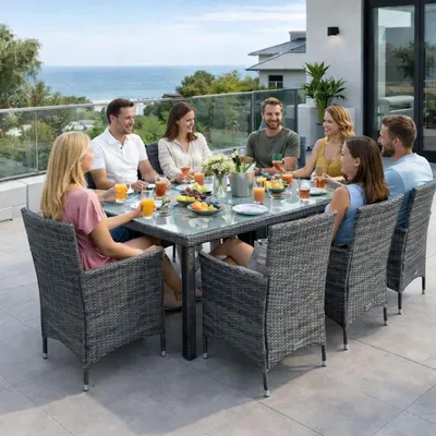Produktbild von Polyrattan Sitzgruppe Gartenmöbel Set für 8 Personen Rattan Gartenset Anthrazit
