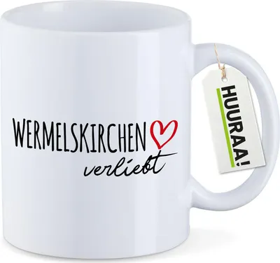 Produktbild von Huuraa Kaffeetasse Wermelskirchen verliebt 330ml Weiß Keramik Kaffeebecher Geschenkidee