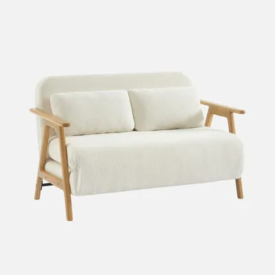 Produktbild von sweeek - 2-Sitzer Schlafsofa aus Heveaholz mit strukturiertem Bouclé-Bezug - Creme