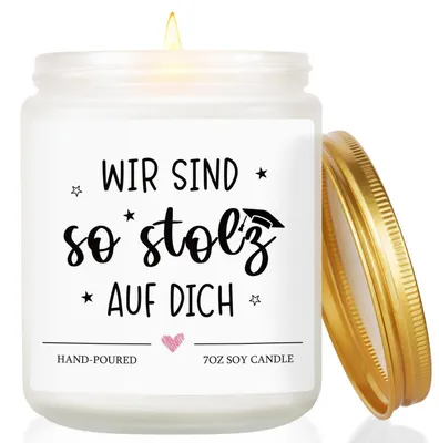 Image de Bougie parfumée à la lavande, cire de soja, "Nous sommes si fiers de toi", cadeau de remise de diplôme