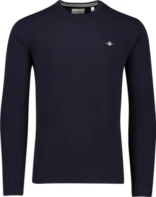 Image de Gant Pull-over col rond bleu foncé uni Laine coupe normale