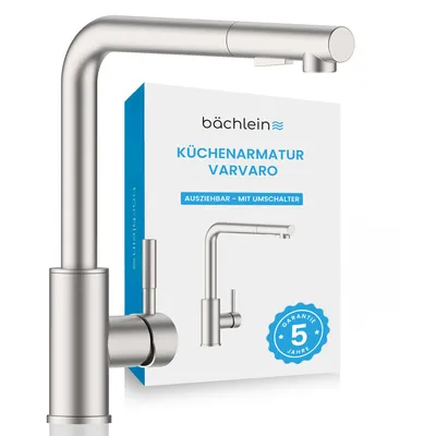 Produktbild von Bächlein Küchenarmatur 360 Grad schwenkbar - gebürsteter Edelstahl – Einhand-Spültischbatterie aus Edelstahl mit ausziehbarem Schlauch und Brause