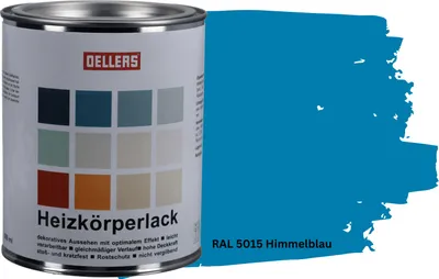Produktbild von OELLERS Heizkörperlack DIY 1L – RAL 5015 Himmelblau | Heizkörperfarbe & Heizungsfarbe | Hochdeckender Heizungslack | Hitzebeständig & langlebig