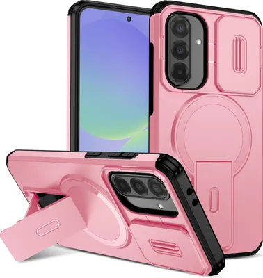 Produktbild von Magnetisch Hülle für Samsung Galaxy A56/A36, Dual Layer Stoßfest Handyhülle mit Dia Kameraschutz, Verstellbarem Ständer Pink