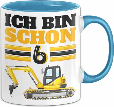 Produktbild von 6. Geburtstag Geschenk Tasse Becher Jungs Bagger Ich Bin Schon 6 (Blau)
