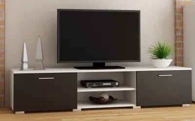 Zdjęcie produktu dla Szafka RTV 150 cm biało czarna, Stolik pod TV, Nowoczesne meble do salonu
