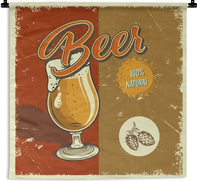 Produktbild von MuchoWow® Wandteppich Wandbehang Mancave - Bier - Glas - Vintage 60x60 cm Tapisserie Dekoration Wandtuch - Dekorationen - Wand Decke