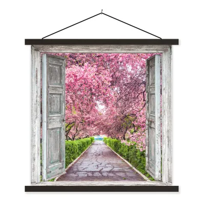 Produktbild von MuchoWow® Textilposter Sakura - Transparent - Baum - Kirschblüte 90x90 cm mit schwarzem Rahmen - Magnetisches