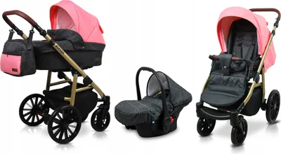 Produktbild von BabyLux® Aspero | 3in1 Kinderwagen Set | Black Coral | Kombikinderwagen | Kinderwagenset | Buggy