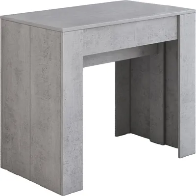 Produktbild von Moderner Esstisch, Ausziehbare Konsole bis 10 Sitzplätze, Maße 90 x 51 x 77 cm (bis 237 mit Verlängerungen), Grau - Betonfarbe