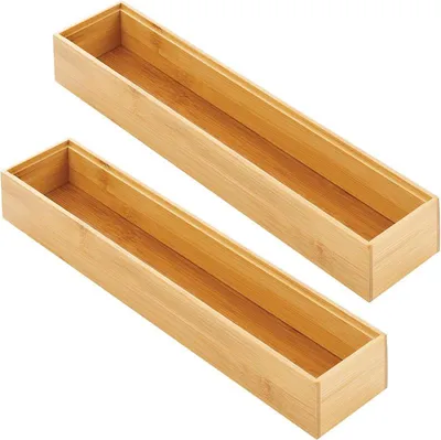 Produktbild von mDesign Schubladeneinsatz Aufbewahrung Organizer schmal 2er-Set Bambus Natur