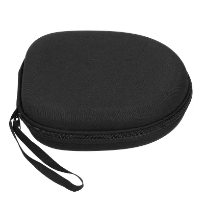 A black headphone case with a handle is shown against a white background.