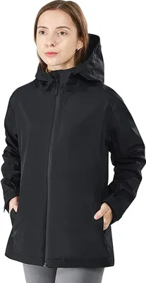 Produktbild von GOPLUS wasserdicht Regenjacke Kapuzenjacke für Damen aus Nylon mit Kordelzüge, Reißverschluss Taschen Fleece-Innenknopfleiste, Pendlerjacke Schwarz S