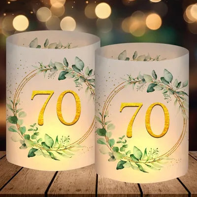 Productafbeelding van 12 Windlichten voor Tafeldecoratie, Eucalyptus Thema voor 70ste Verjaardag