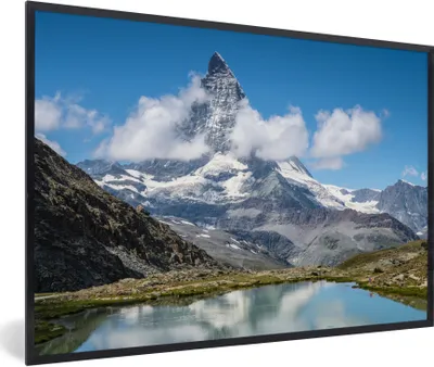 Produktbild von MuchoWow® Gerahmtes Poster Schweizer Matterhorn am Nachmittag neben dem Riffelsee in Zermatt 30x20 cm - Poster mit Schwarzem Bilderrahmen Wandposter Rahmen Foto Bilder - Kunstdruck - Bild-Poster