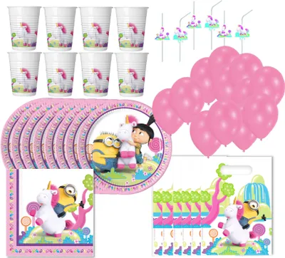 Produktbild von Minions Einhorn - Kindergeburtstags-Set (73-teilig) Teller Becher Dekoration Servietten Geburtstag