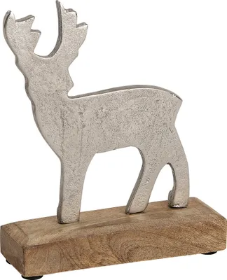 Produktbild von Hirsch Figur aus Metall auf Mango Holzplatte 15 x 19 cm