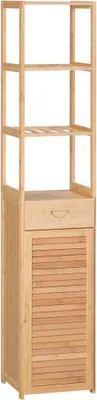Image de Armoire de salle de bain, meuble de rangement avec tiroir, trois étagères, compartiment ouvert, en bambou, meuble haut pour salle de bain et salon, 32 x 30 x 163 cm, bois naturel