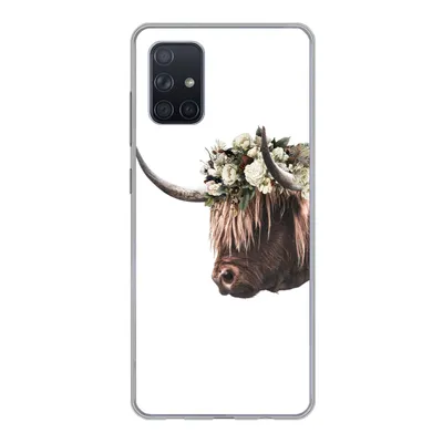 Produktbild von MuchoWow® Handyhülle Schutzhülle Hülle für Samsung Galaxy A51 Schottischer Highlander - Kuh - Rosen Silikon Softcase Handy Hülle - Schutzabdeckung