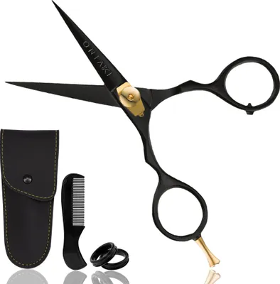 Immagine prodotto di Forbici per barba e baffi ONTAKI in acciaio giapponese di alta qualità (14 cm) - Nero
