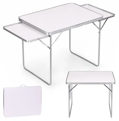 Zdjęcie produktu dla Stolik turystyczny 120x60 cm składany w walizkę 2 półki biały MultiGarden