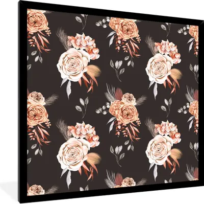 Produktbild von MuchoWow® Gerahmtes Poster Blumen - Bohème Dekoration - Schwarz 40x40 cm - Poster mit Schwarzem Bilderrahmen Wandposter Rahmen Foto Bilder - Mit Rahmen - Wanddekoration Schlafzimmer