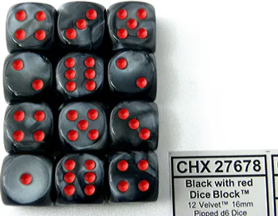 Obrázek produktu pro Sada kostek Chessex 16 mm D6 (12) Velvet / Black/Red