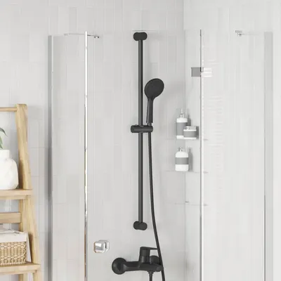 Image de vidaXL Support de pomme de douche noir 101 cm en acier inoxydable